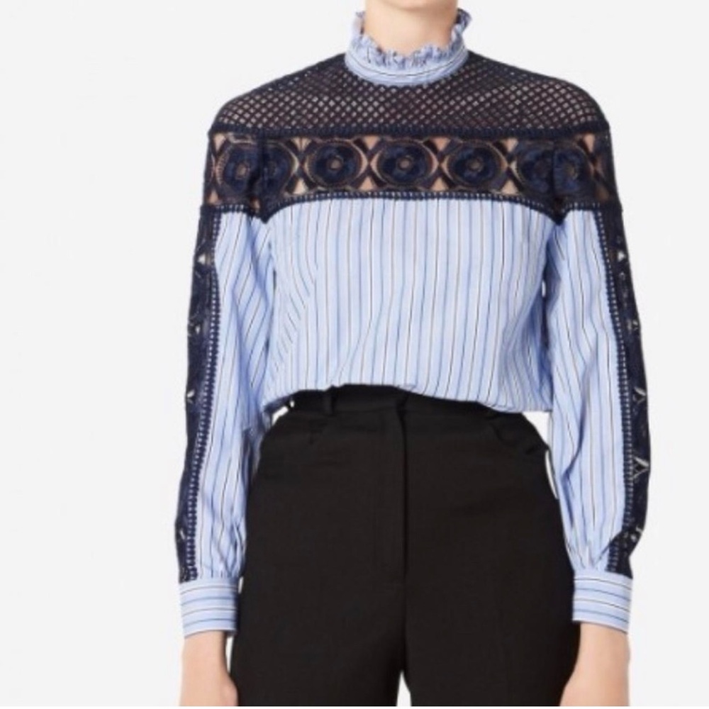 Sandro Striped Lace Detail Long Sleeve Size 1 (Small)